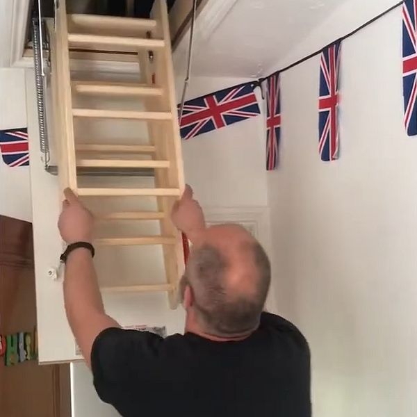 How to open a wooden loft ladder